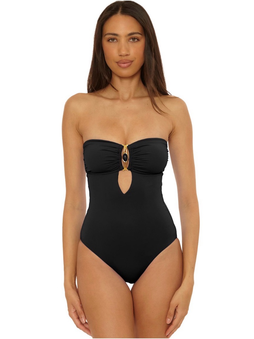NWT Becca Women's Rock Solid Gold Buckle One-Piece Swimsuit Sz Small